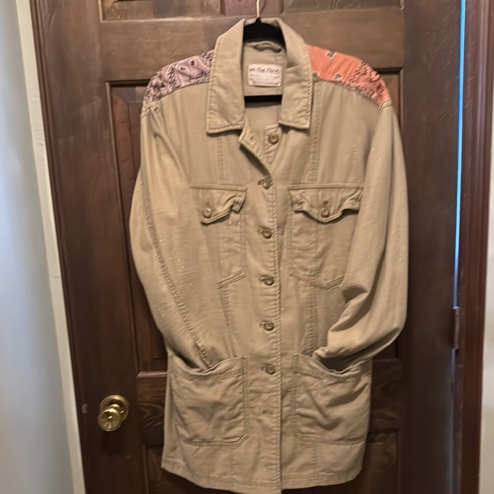 We The Free Tan and Orange Utility Jacket with Military Style